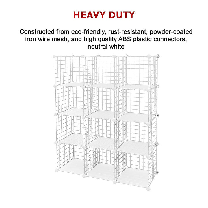 12 Cube Wire Grid Organiser Bookcase Storage Cabinet Wardrobe Closet White