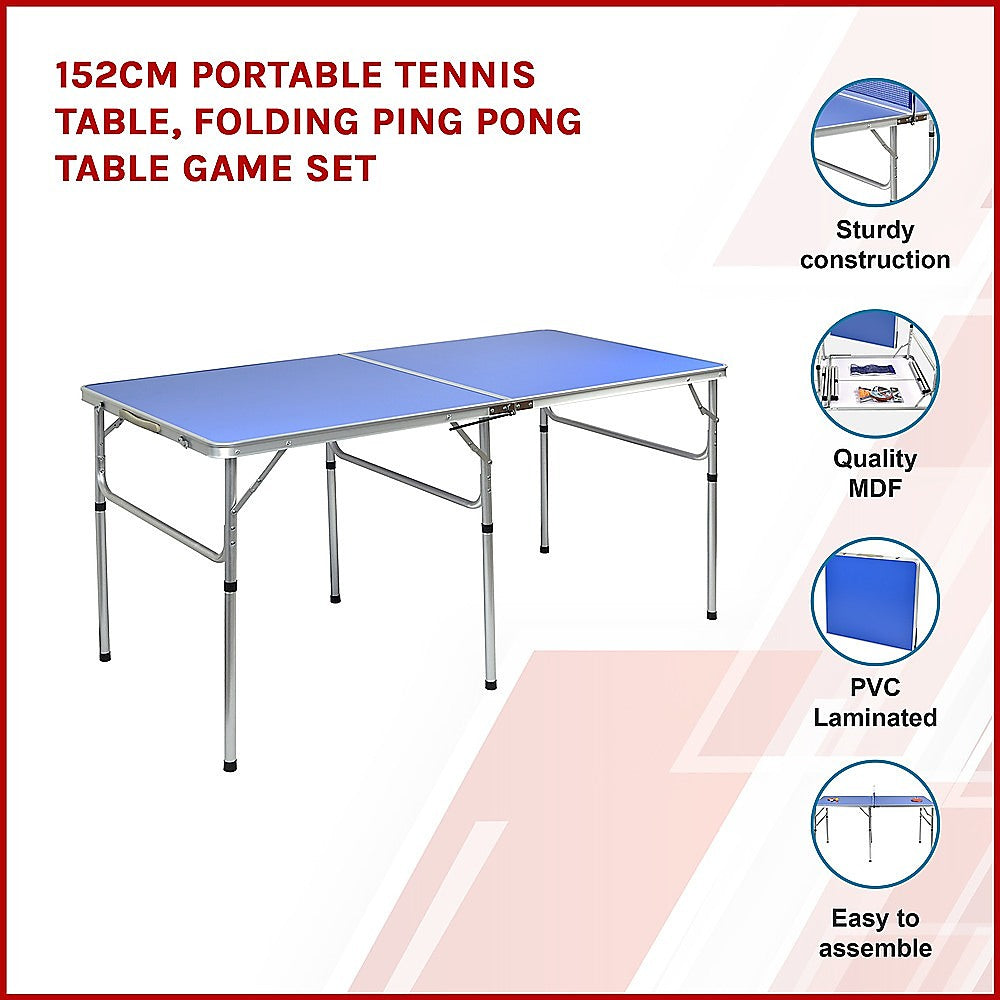 152cm Portable Tennis Table, Folding Ping Pong Table Game Set