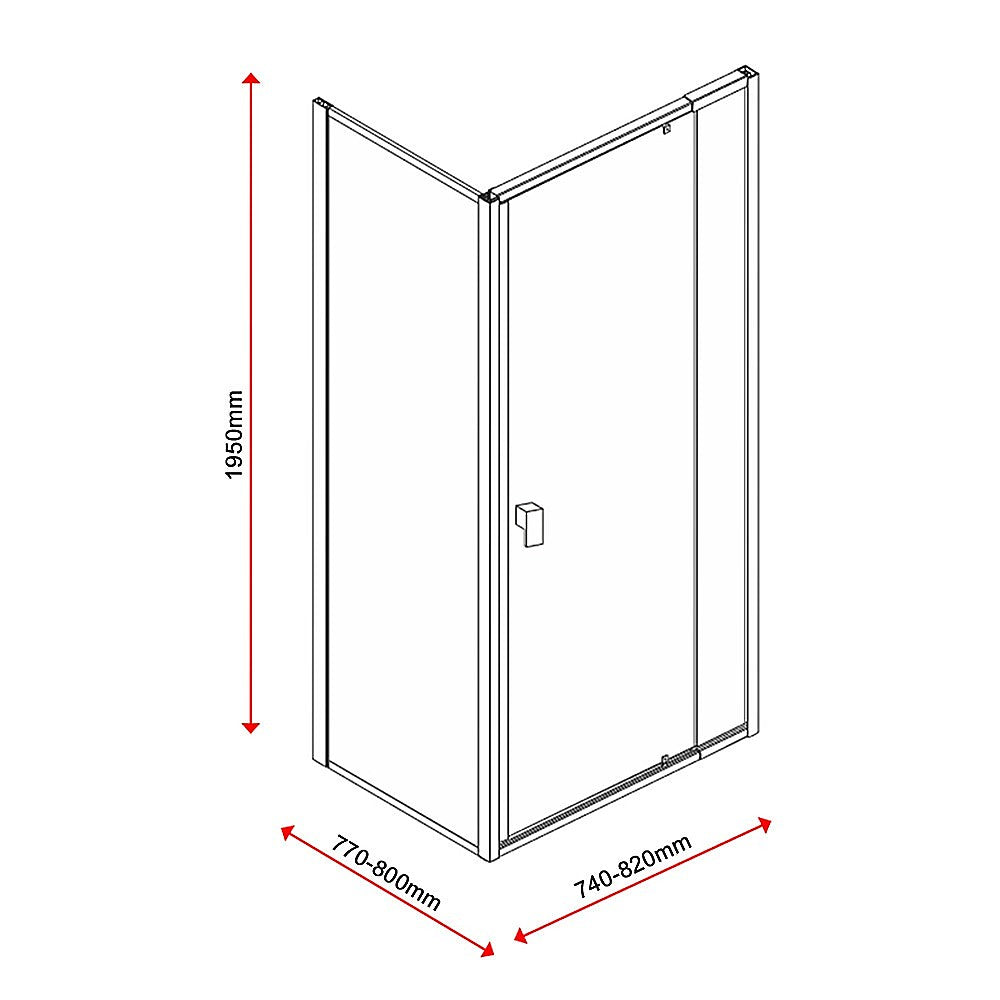 Semi Frameless Shower Screen (74~82)x 195cm & (77~80)x 195cm Side AS/NZS Glass