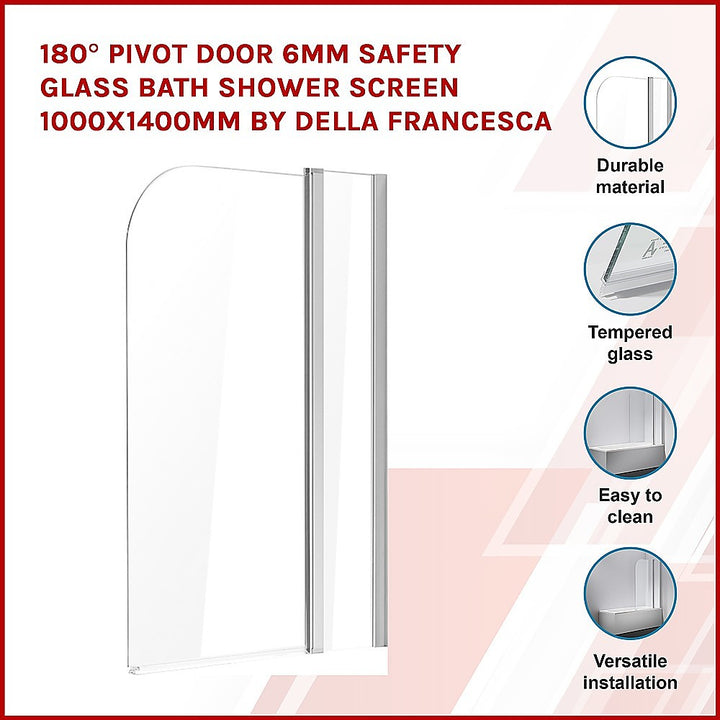 180 Degree Pivot Door 6mm Safety Glass Bath Shower Screen 1000x1400mm By Della Francesca