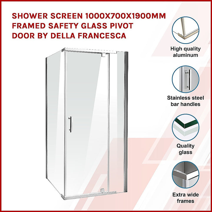 Shower Screen 1000x700x1900mm Framed Safety Glass Pivot Door By Della Francesca