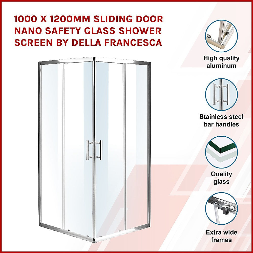 1000 x 1200mm Sliding Door Nano Safety Glass Shower Screen By Della Francesca