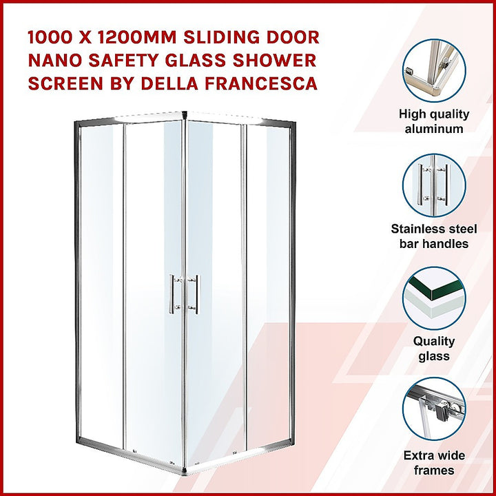 1000 x 1200mm Sliding Door Nano Safety Glass Shower Screen By Della Francesca