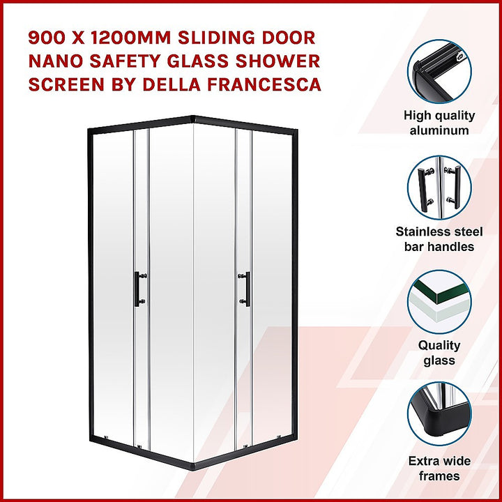 900 x 1200mm Sliding Door Nano Safety Glass Shower Screen By Della Francesca