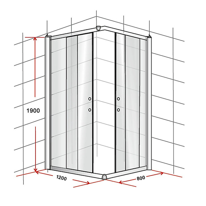 1200 x 800mm Sliding Door Nano Safety Glass Shower Screen By Della Francesca