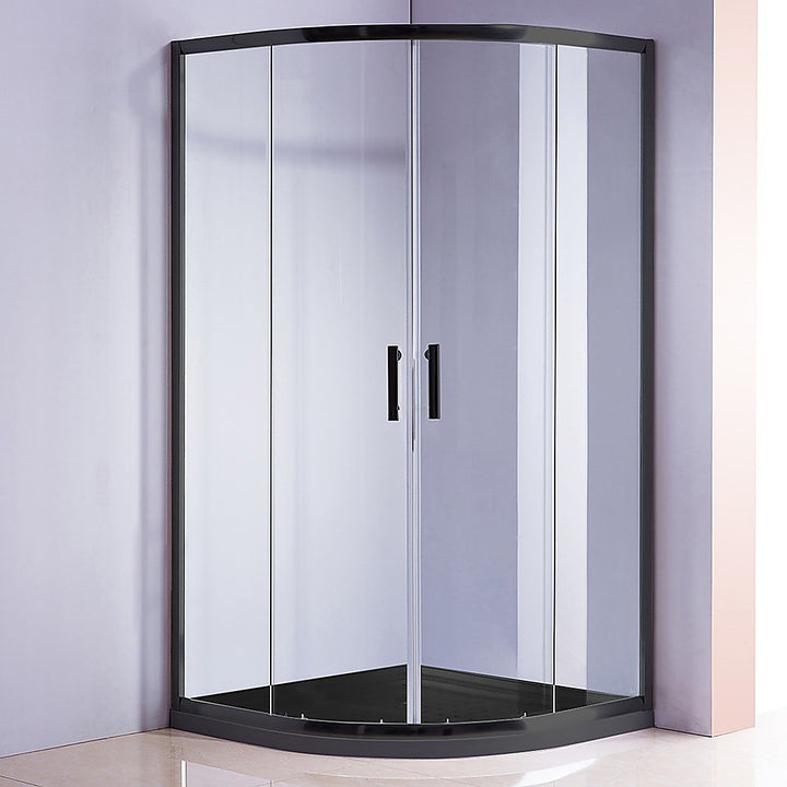 90 x 90cm Rounded Sliding 6mm Curved Shower Screen with Base in Black