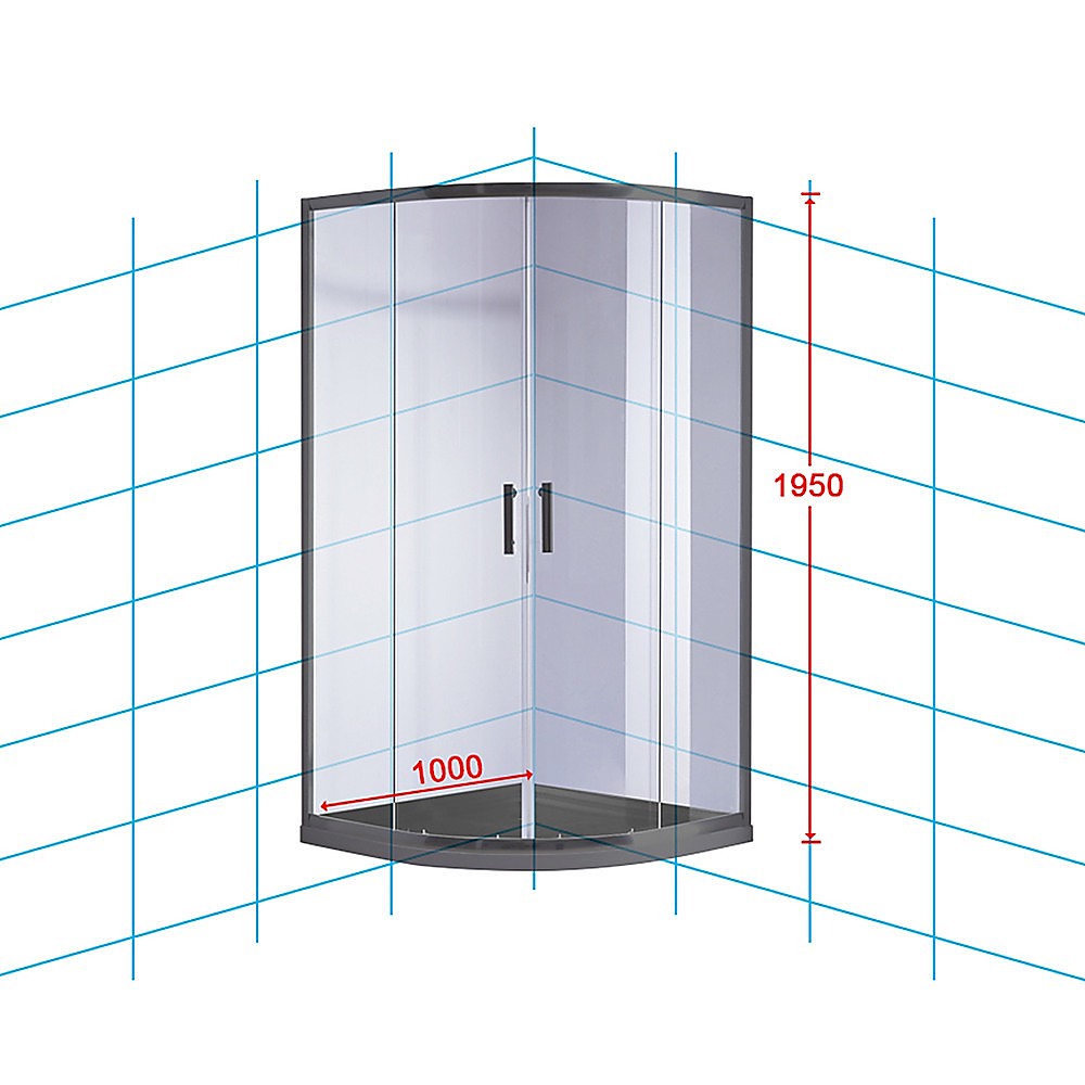 100 x 100cm Rounded Sliding 6mm Curved Shower Screen with Base in Black