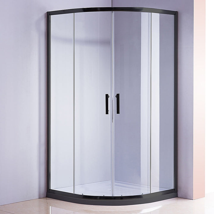 90 x 90cm Black Rounded Sliding 6mm Curved Shower Screen with White Base