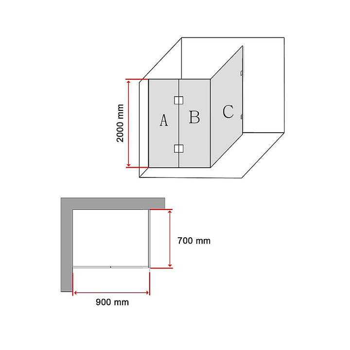 900 x 700mm Frameless 10mm Glass Shower Screen By Della Francesca