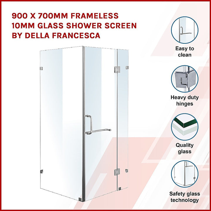 900 x 700mm Frameless 10mm Glass Shower Screen By Della Francesca