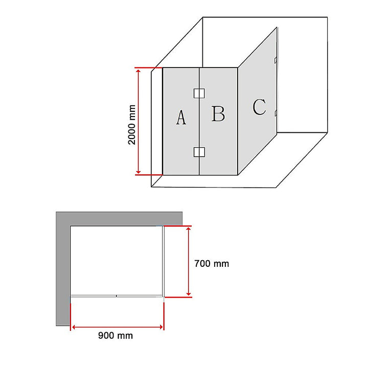 900 x 700mm Frameless 10mm Glass Shower Screen By Della Francesca