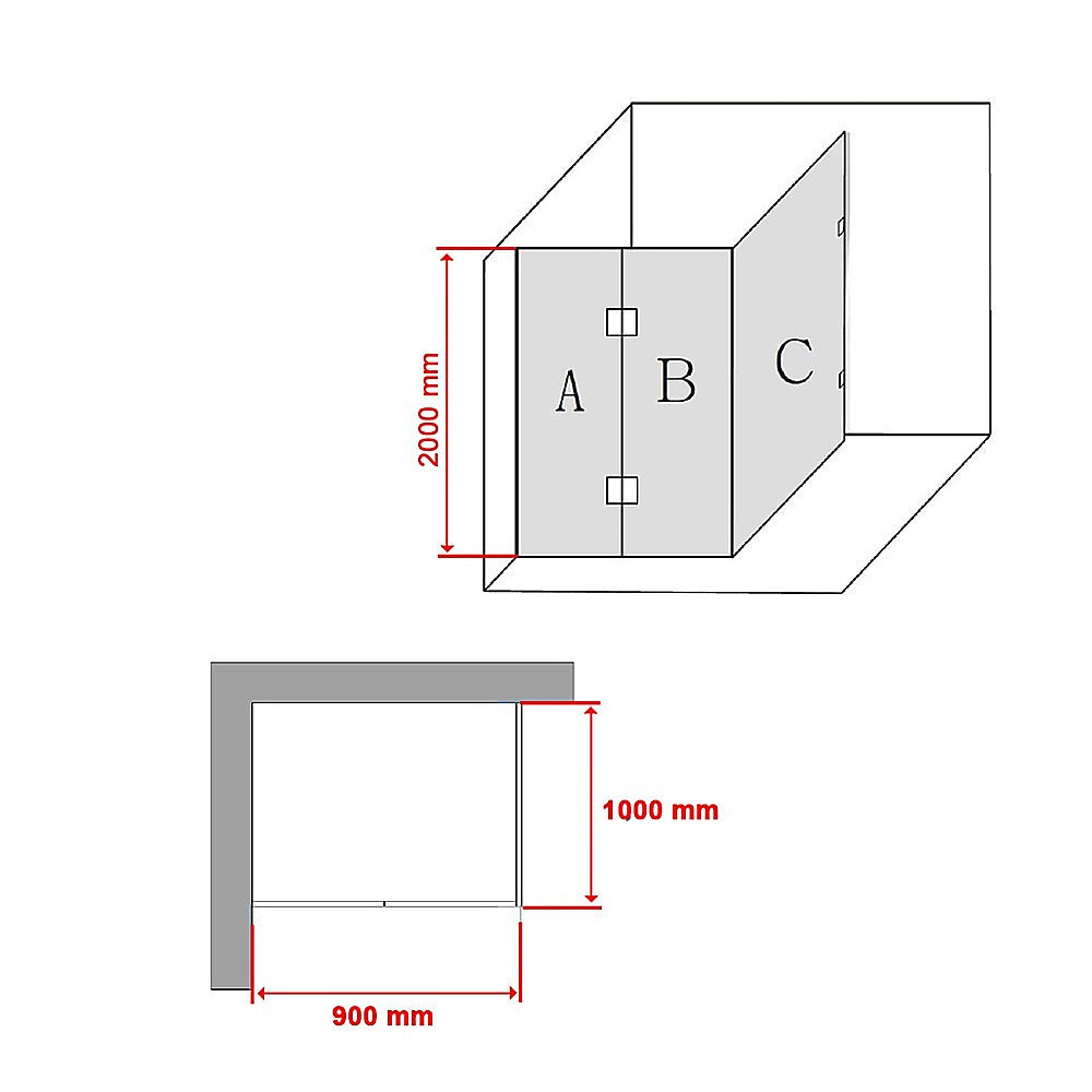 900 x 1000mm Frameless 10mm Glass Shower Screen By Della Francesca