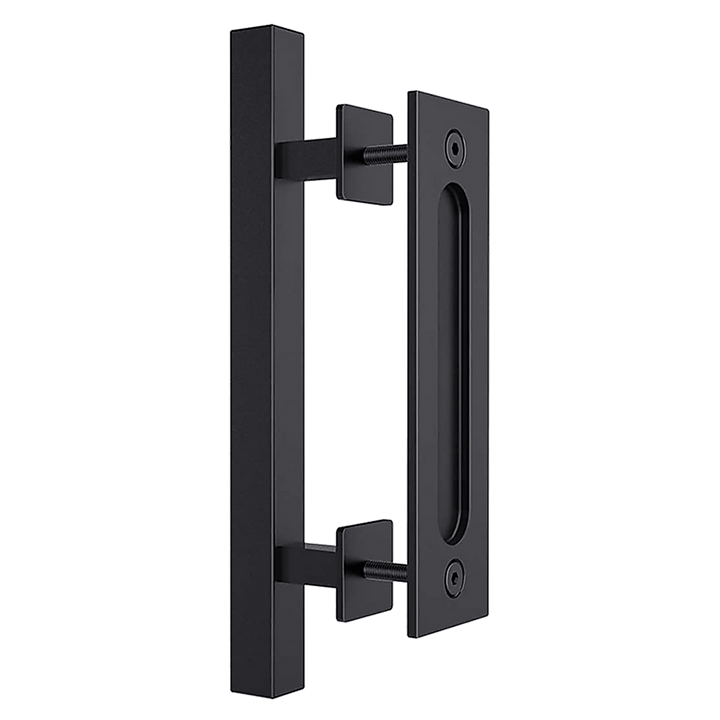 12" Square Pull and Flush Door Handle Set Black Barn Door Hardware