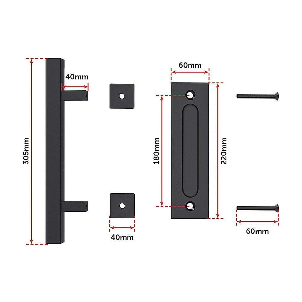 12" Square Pull and Flush Door Handle Set Black Barn Door Hardware