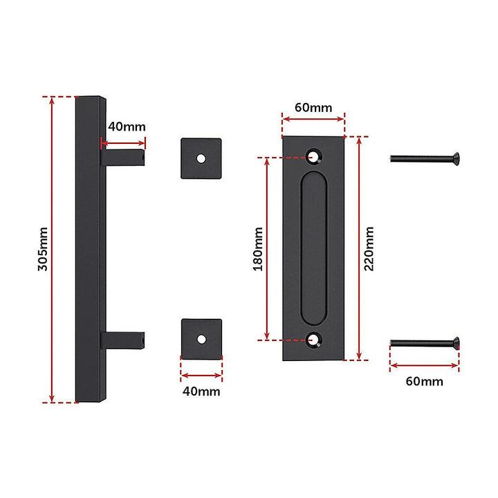 12" Square Pull and Flush Door Handle Set Black Barn Door Hardware