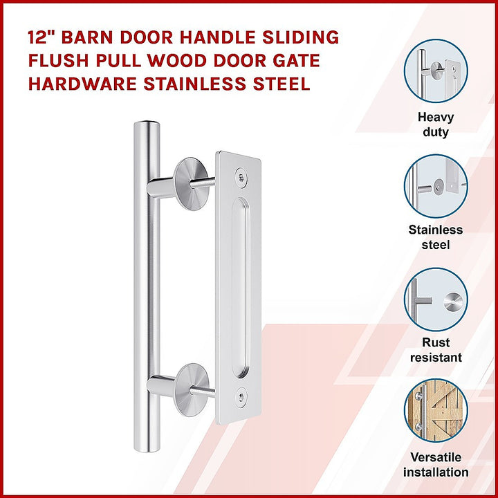 12" Barn Door Handle Sliding Flush Pull Wood Door Gate Hardware Stainless Steel