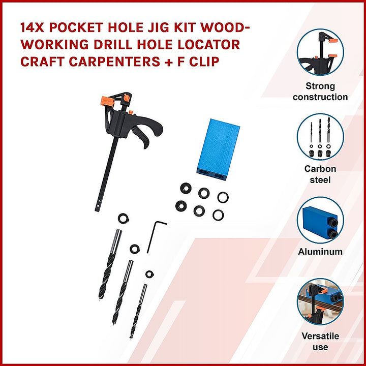 14X Pocket Hole Jig Kit Woodworking Drill Hole Locator Craft Carpenters + F Clip