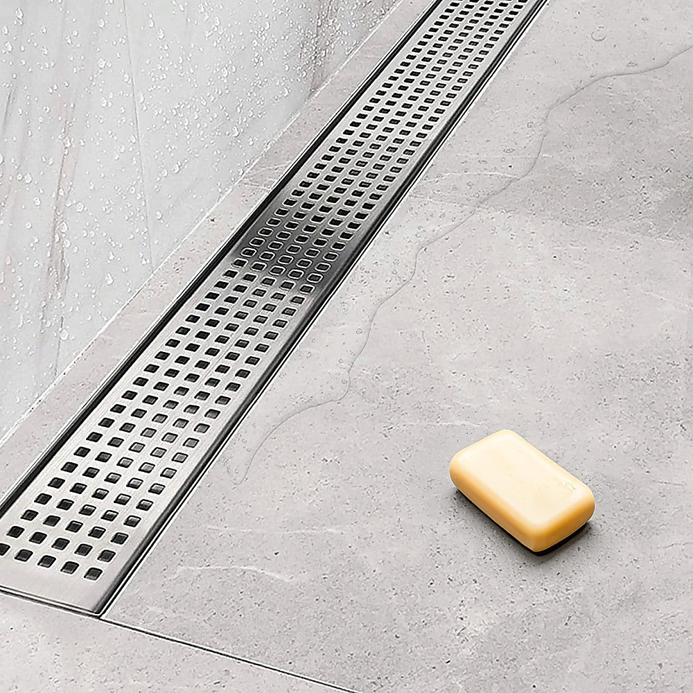 1200mm Bathroom Shower Stainless Steel Grate Drain w/Centre outlet Floor Waste Square Pattern