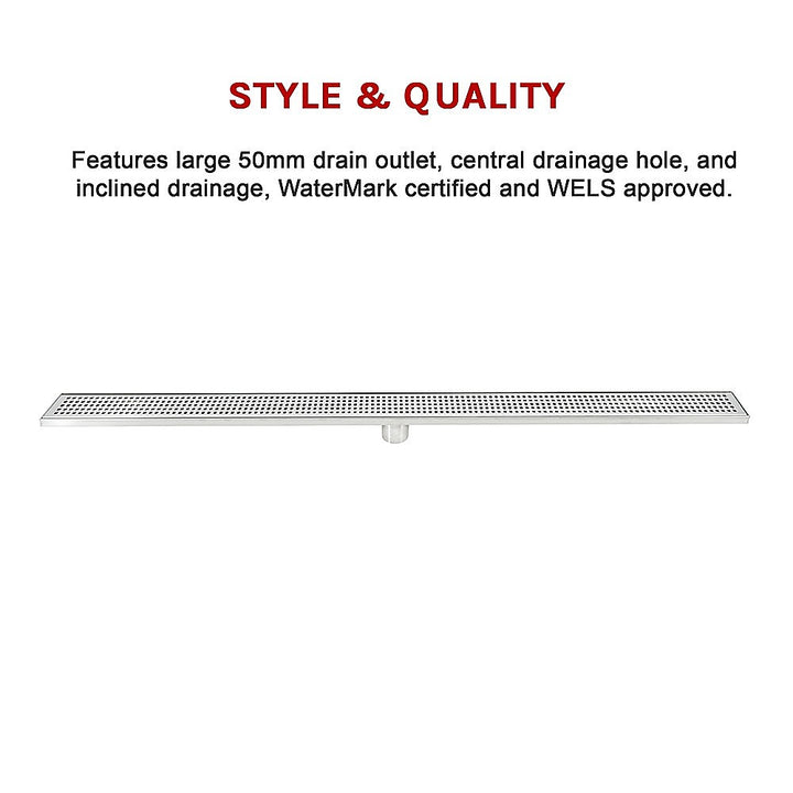 1200mm Bathroom Shower Stainless Steel Grate Drain w/Centre outlet Floor Waste Square Pattern