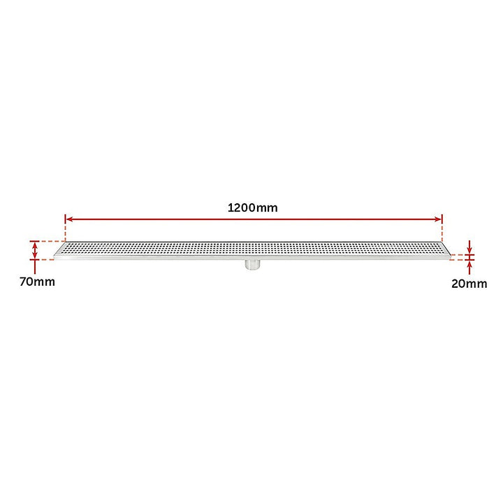 1200mm Bathroom Shower Stainless Steel Grate Drain w/Centre outlet Floor Waste Square Pattern