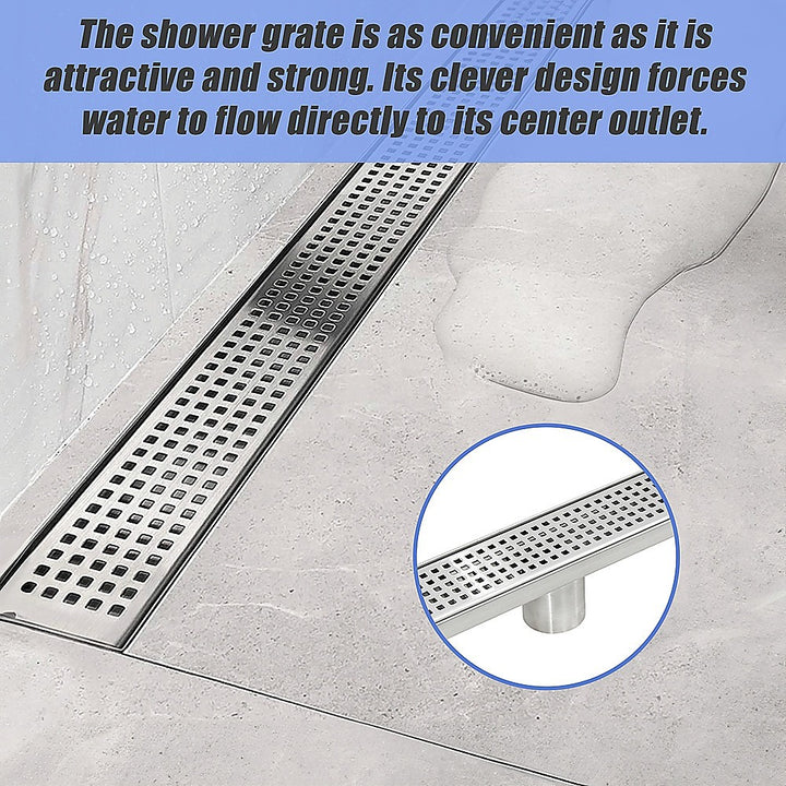 1200mm Bathroom Shower Stainless Steel Grate Drain w/Centre outlet Floor Waste Square Pattern