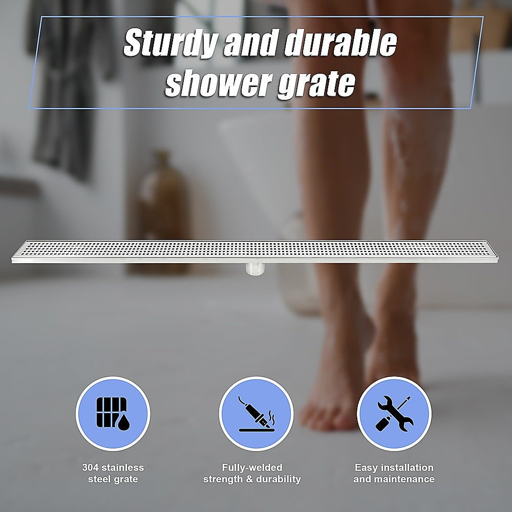 1200mm Bathroom Shower Stainless Steel Grate Drain w/Centre outlet Floor Waste Square Pattern