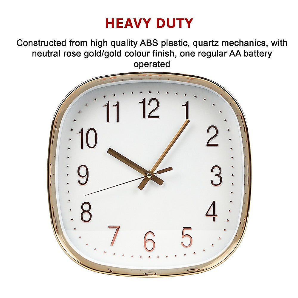 Modern Wall Clock Silent Non-Ticking Quartz Battery Operated Gold