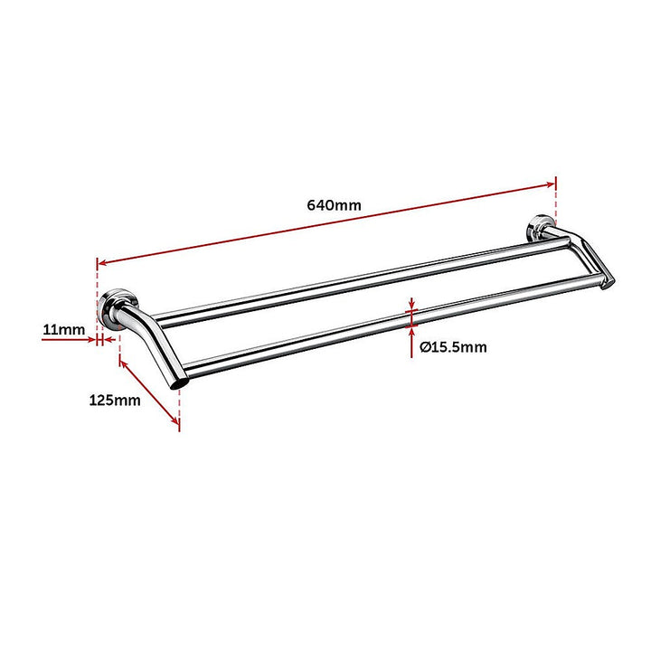 Double Classic Chrome Towel Bar Rail Bathroom