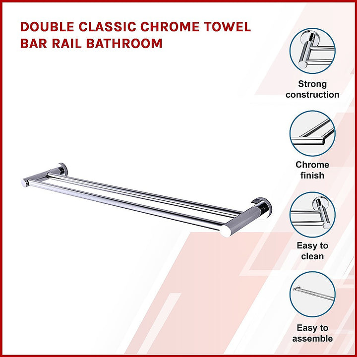 Double Classic Chrome Towel Bar Rail Bathroom