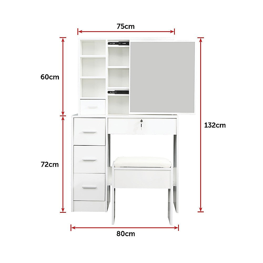 Dressing Table Stool Mirror Jewellery Cabinet Makeup Storage Drawer White