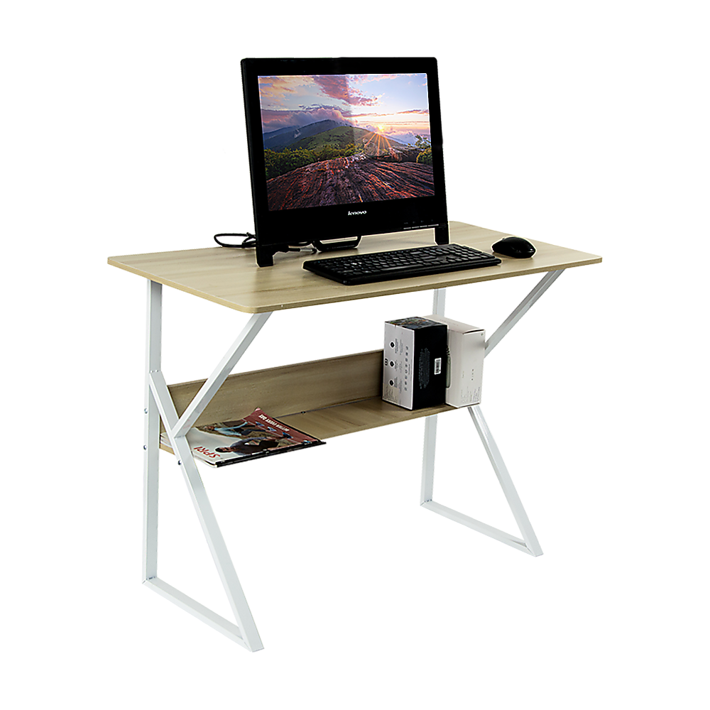 Wood & Metal Computer Desk with Shelf Home Office Furniture