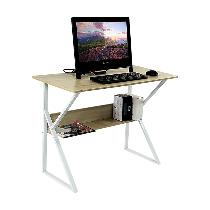 Wood & Metal Computer Desk with Shelf Home Office Furniture