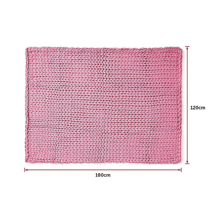 Hand Knitted Chunky Blanket Thick Acrylic Yarn Blanket Home Decor Throw Rug - Pink