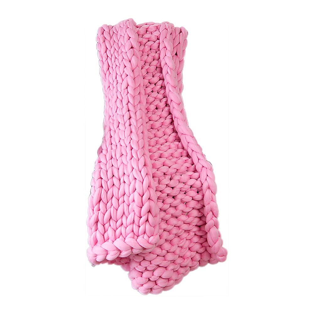 Hand Knitted Chunky Blanket Thick Acrylic Yarn Blanket Home Decor Throw Rug - Pink