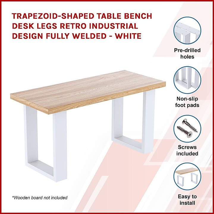 Trapezoid-Shaped Table Bench Desk Legs Retro Industrial Design Fully Welded - White