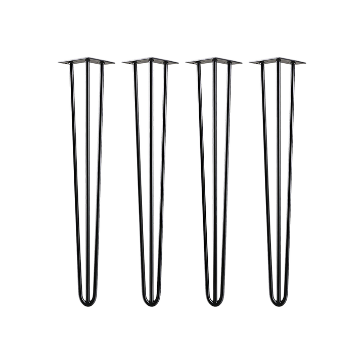 Set of 4 Industrial 3-Rod Retro Hairpin Table Legs 12mm Steel Bench Desk - 71cm Black