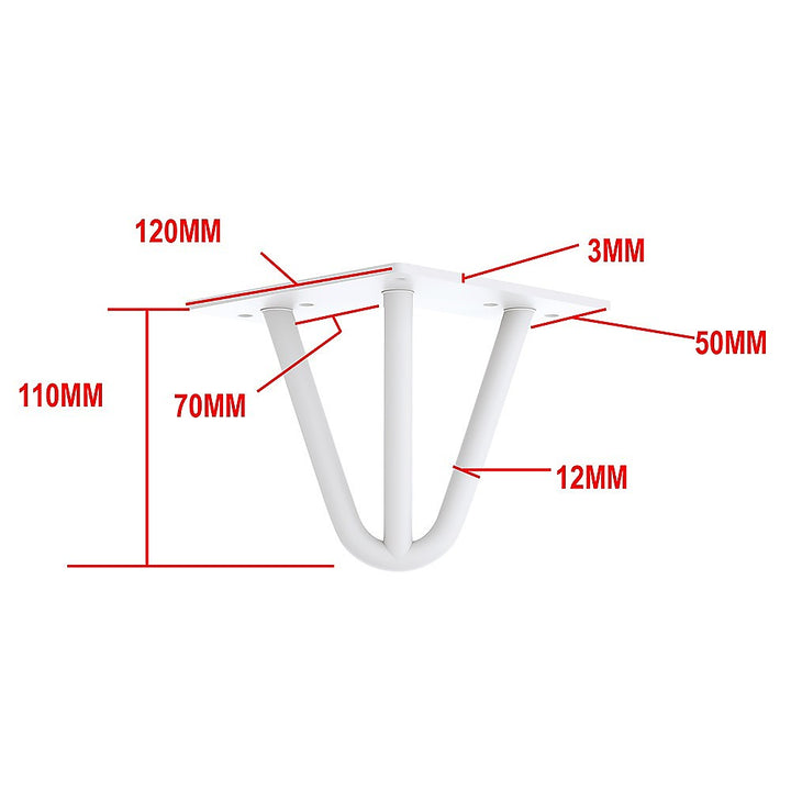 Set of 4 Industrial 3-Rod Retro Table Legs 12mm Steel Bench Desk - 11cm White