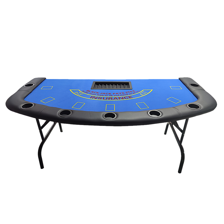 185cm Folded 7 Player Poker Blackjack Table Game Desk W/Cup Holder