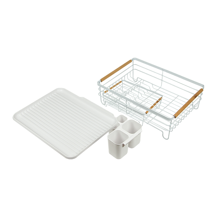 Metal Dish Drying Rack Drainboard Holder Tray Kitchen Plates Cutlery Wood Handle