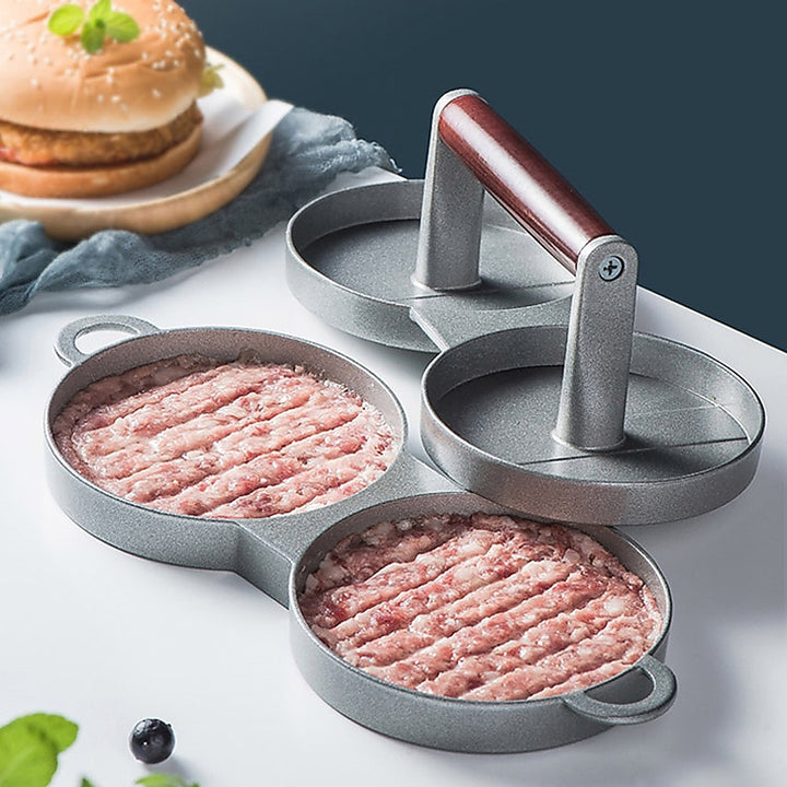 Double Burger Press Hamburger Maker Non Stick Aluminium Beef Patty Meat BBQ