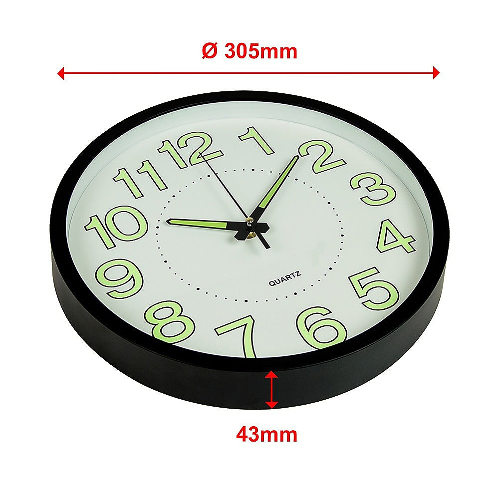 305mm Luminous Wall Clock Glow In The Dark Silent Quartz Indoor Home Modern Clock