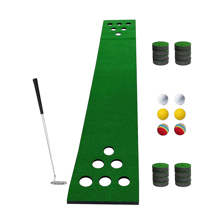 Golf Beer Pong Game Toy Set Green Golf Putting Matt with 2 Putters, 6 Balls