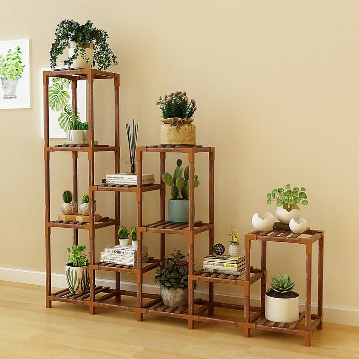 Indoor Outdoor Garden Plant Stand Planter Flower Pot Shelf Wooden Shelving - 12 Shelves