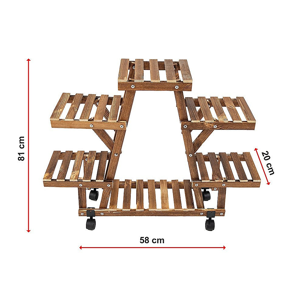 Wood Plant Stand Indoor Outdoor Carbonized Triangle Corner Plant Rack