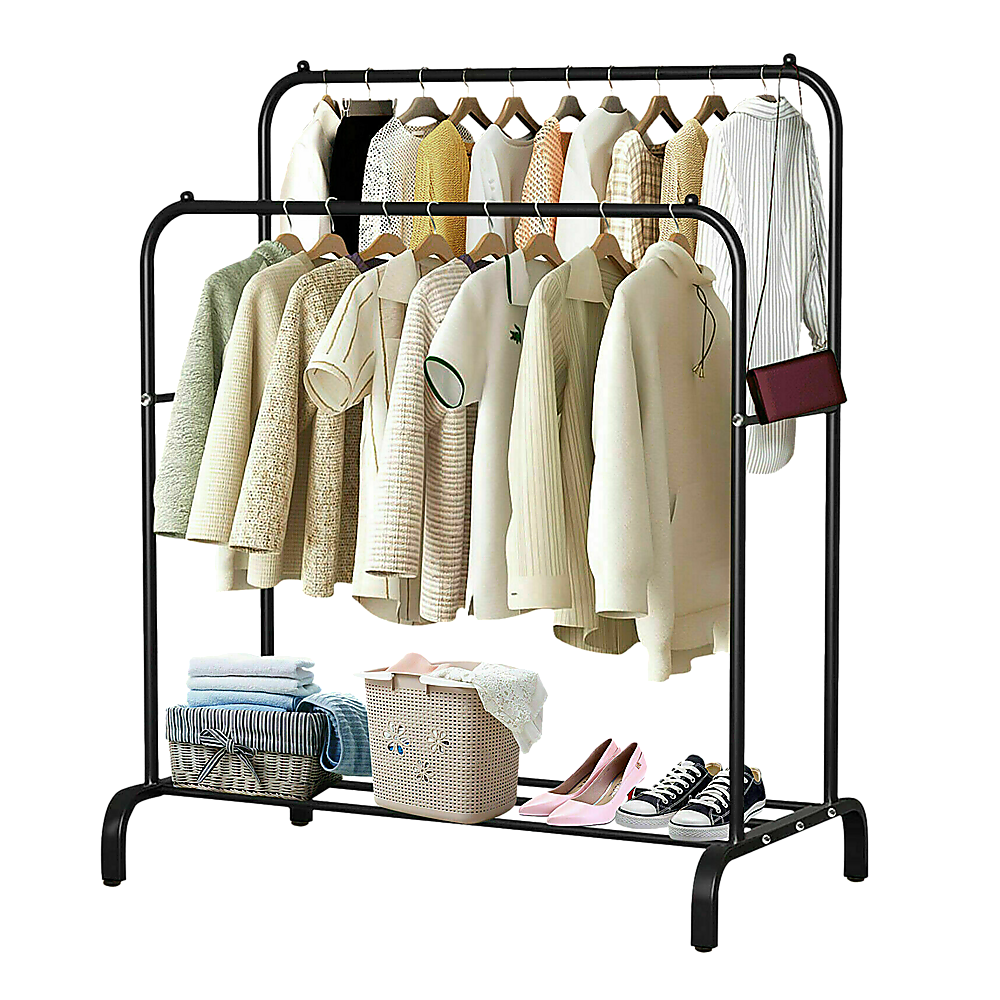 Heavy Metal Double Clothes Rail Hanging Rack Garment Display Stand Storage Shelf