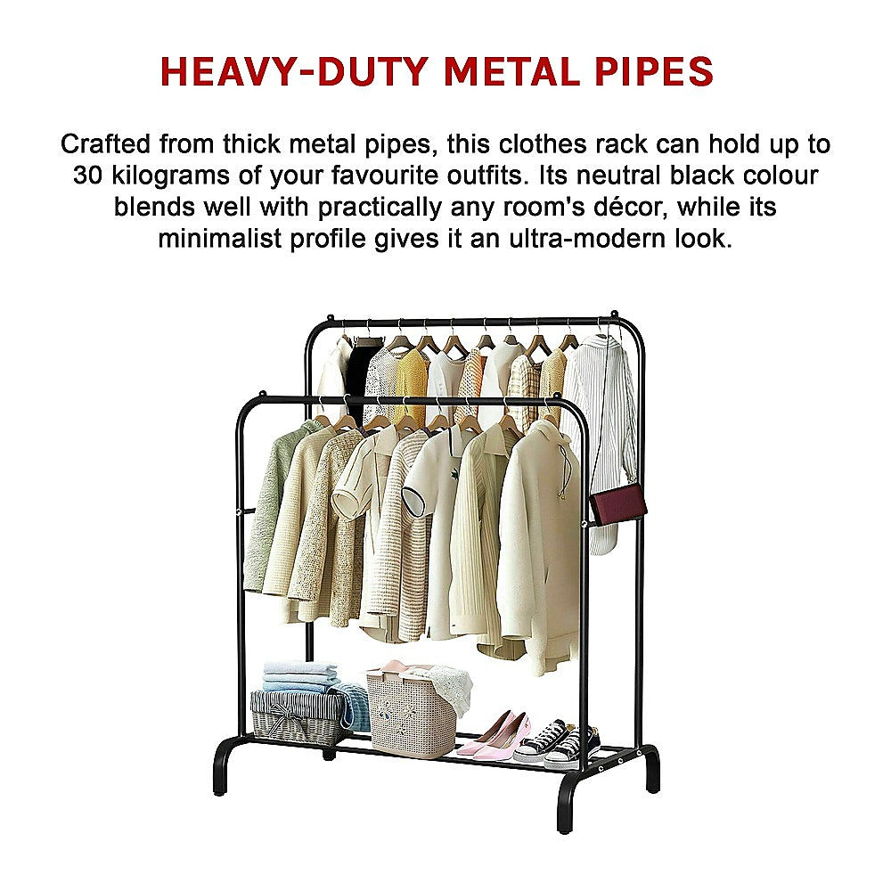 Heavy Metal Double Clothes Rail Hanging Rack Garment Display Stand Storage Shelf