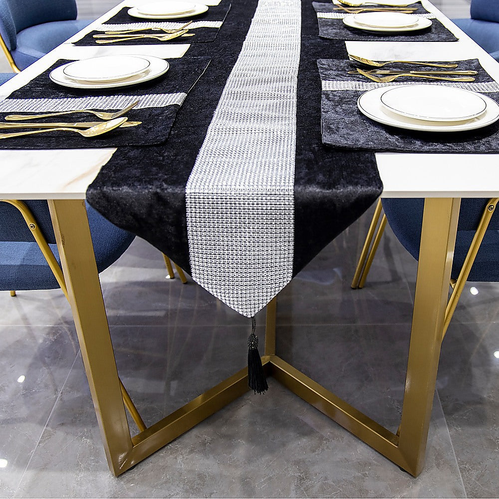 72" Velvet Table Runner + Dining Placemats Table Place Mats Decor