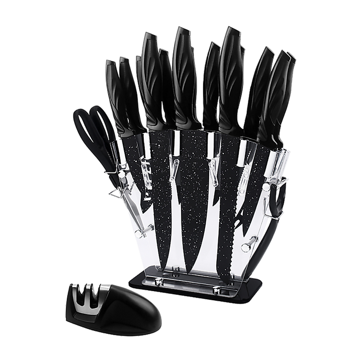 Kitchen 17 Pc Knife Set w/ Block & Sharpener Chef Bread Steak Knives