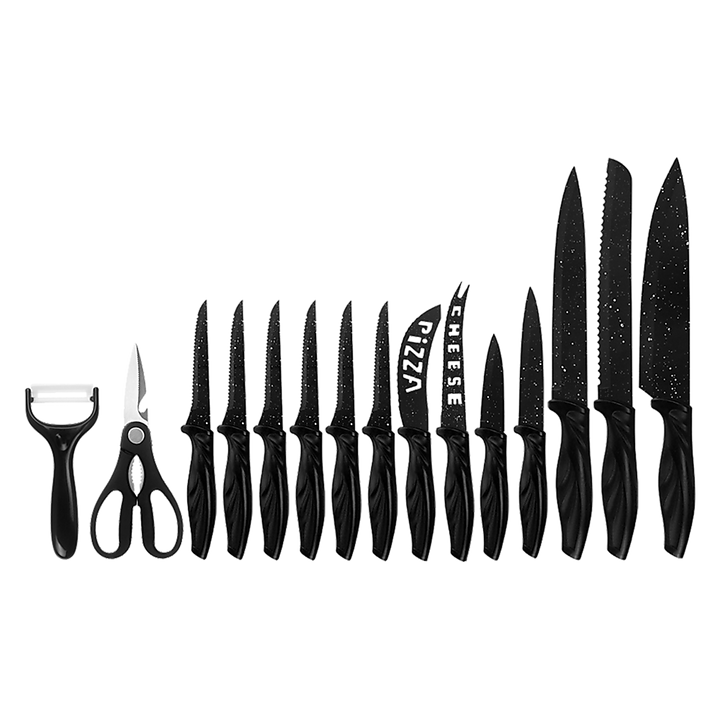 Kitchen 17 Pc Knife Set w/ Block & Sharpener Chef Bread Steak Knives