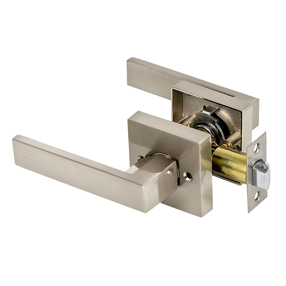 Door Handle Set Lever Passage Function Square Satin Nickel